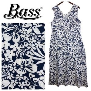 New GH Bass Co Sz XL 14 16 Maxi Dress Floral Tropical Navy Blue White Slvlss